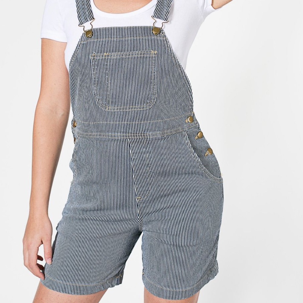 American Apparel Striped Short Overalls